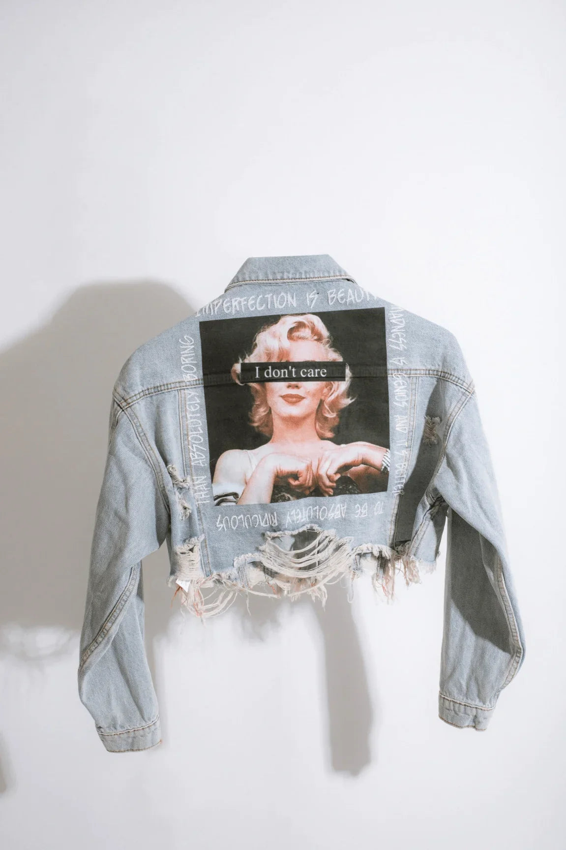 I Don’t Care Denim Jacket - Light Wash Graffiti