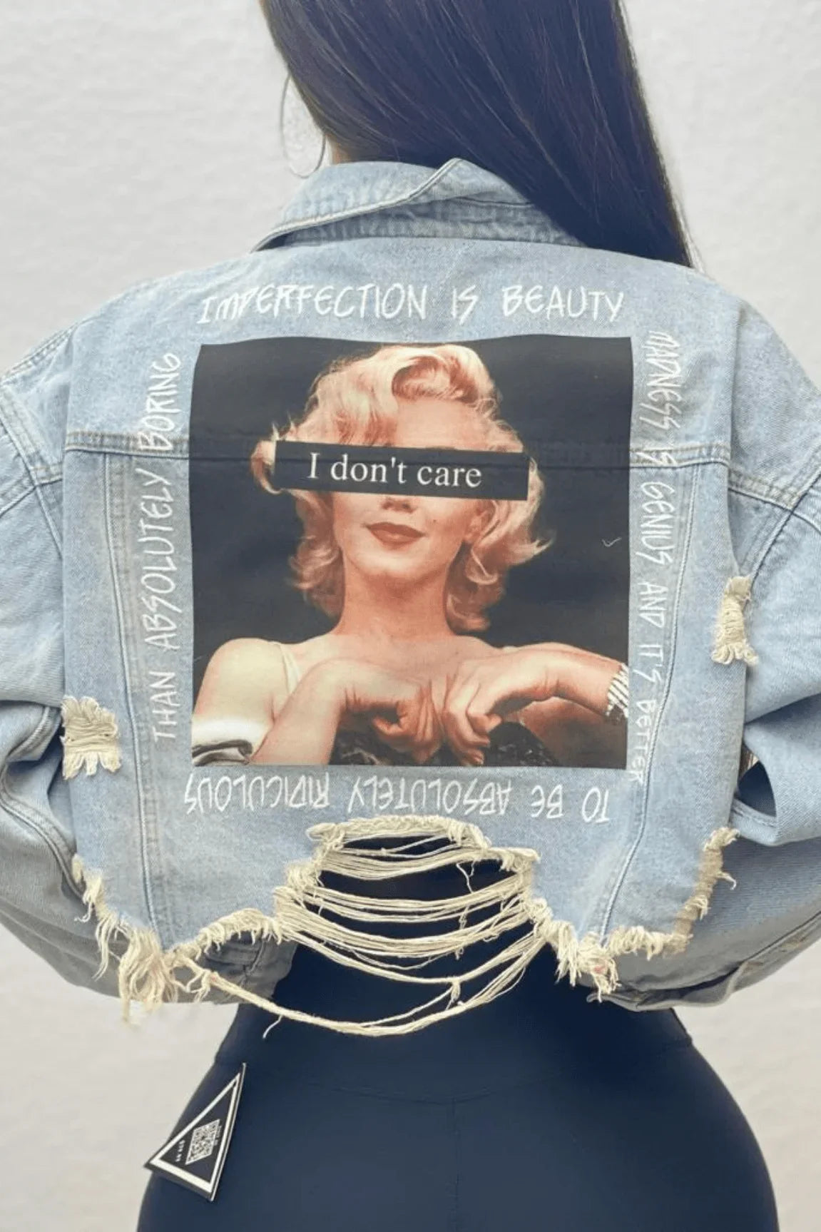 I Don’t Care Denim Jacket - Light Wash Graffiti