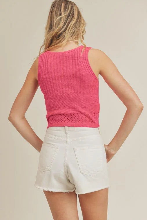 Drawstring Knit Tank Top - Fuchsia
