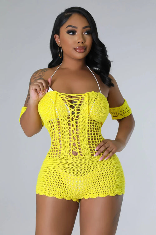 Drinks By The Beach Romper (Yellow)