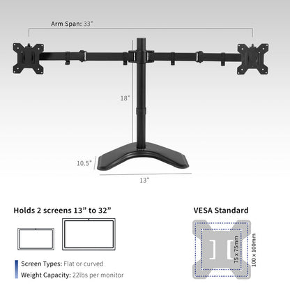 Enjoy ergonomic viewing angles with our freestanding dual monitor stand.