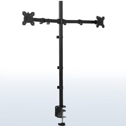 Extra tall adjustable dual monitor ergonomic desk mount for office workstation.
