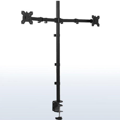 Extra tall adjustable dual monitor ergonomic desk mount for office workstation.