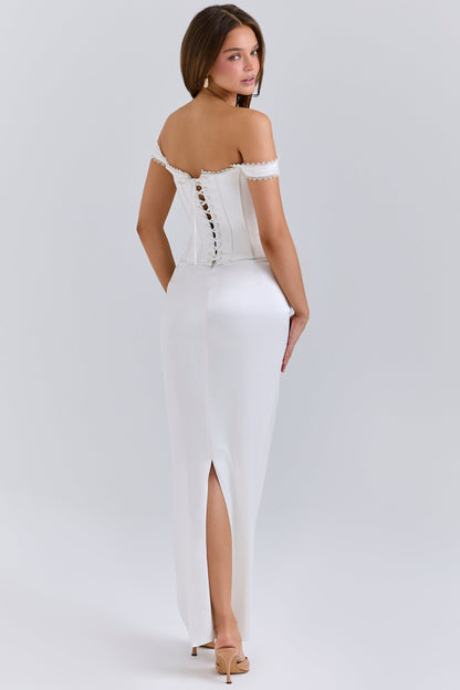 ivory satin corset maxi dress