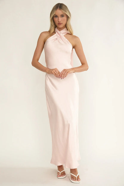Alvara Crossover Halterneck Maxi Dress Pink