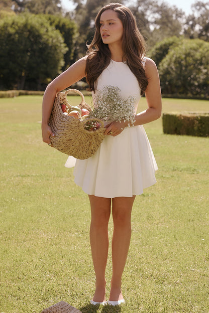 white pleated cotton mini dress