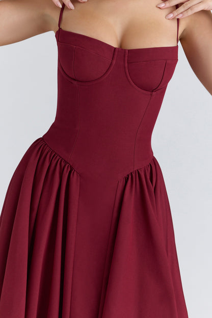 wine corset midi dress