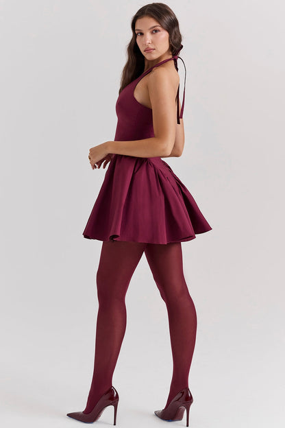 wine halter mini dress
