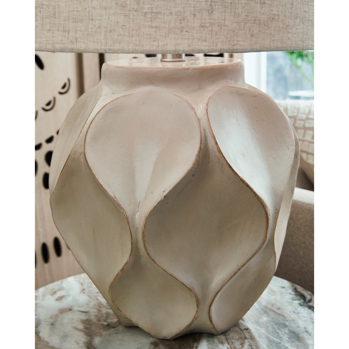 Detail view of Edselham Distressed Cream Table Lamp