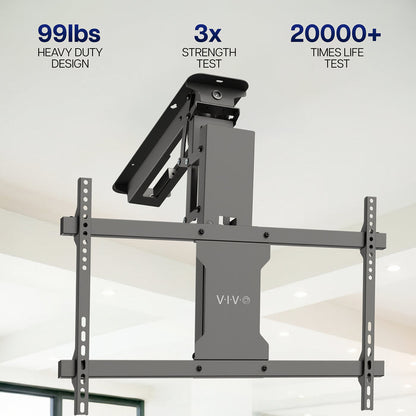 Electric Motorized Flip Down Pitched Roof Ceiling TV Mount with remote control.