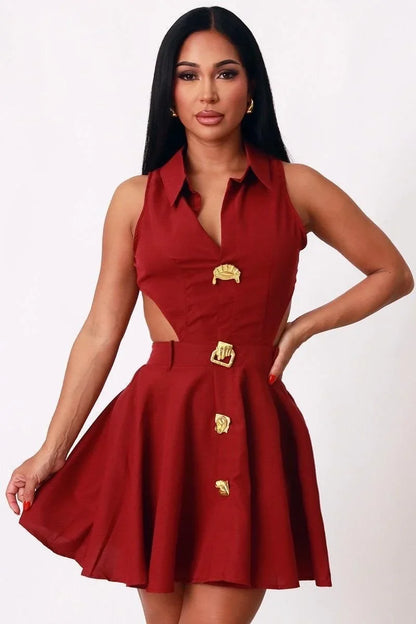 Eleganza Cut-Out Mini Dress- Burgundy