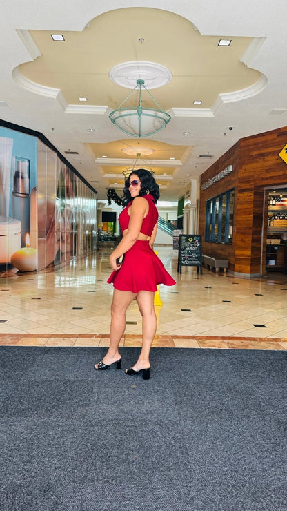 Eleganza Cut-Out Mini Dress- Burgundy