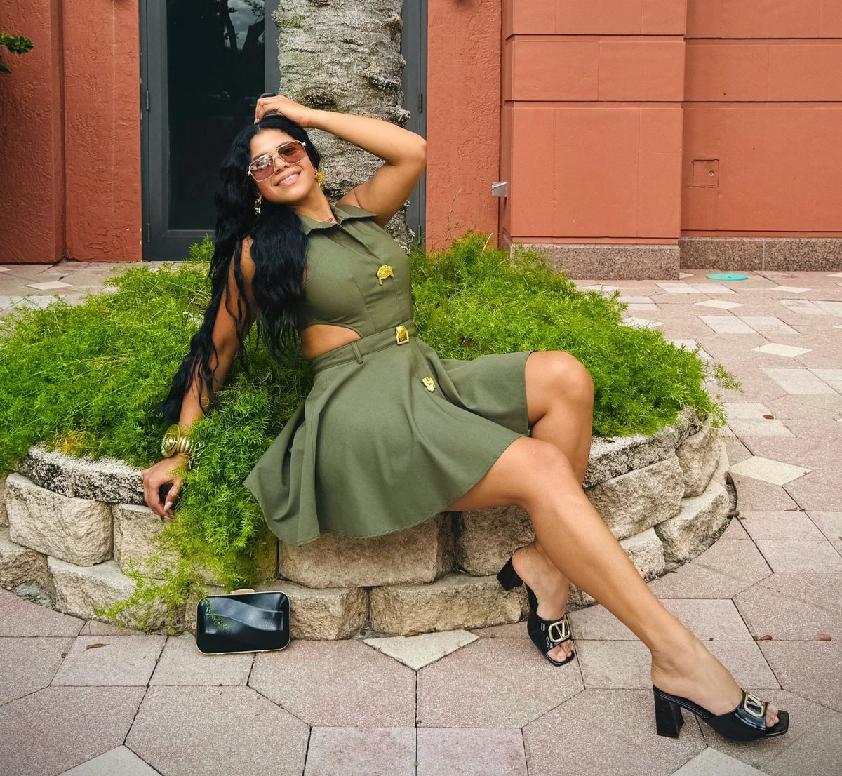 Eleganza Cut-Out Mini Dress- Olive