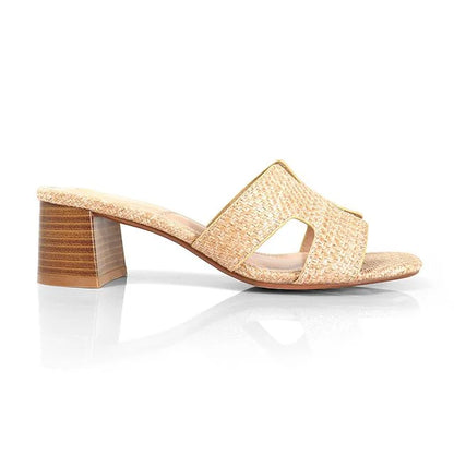 Elena Luxe Block Heel Sandals- Rafia