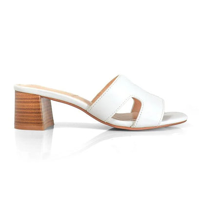 Elena Luxe Block Heel Sandals- White