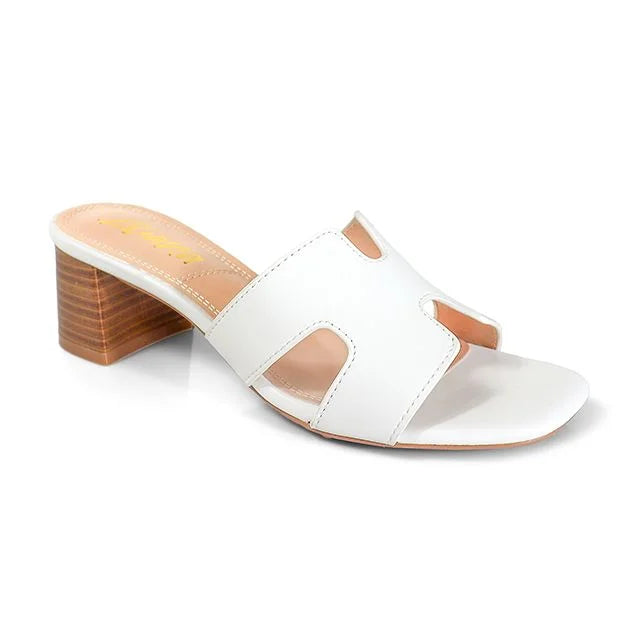Elena Luxe Block Heel Sandals- White