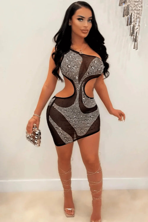 Eliana Crystal Black Mini Dress