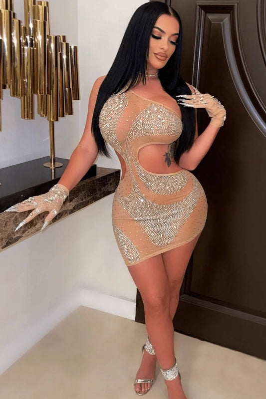 Eliana  Crystal Nude Mini Dress
