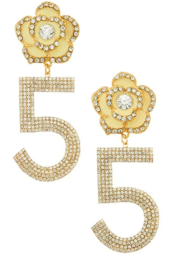 Embellished Flower Drop Statement Earrings