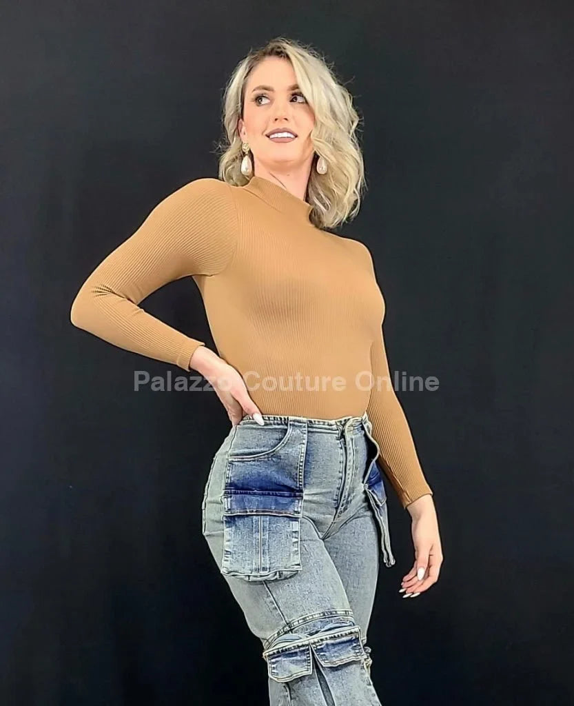 Emily High neck Body Suit (Brown)