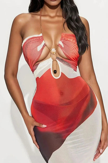 Enchanted Bloom Mesh Maxi Dress - RED/ Off White