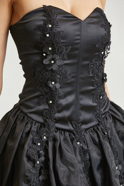 Enchanted Bloom Organza Bubble Mini Dress - Black