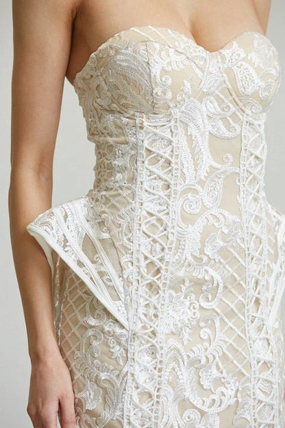 Enchanted Blossom 3D Hip Mini Dress (White)