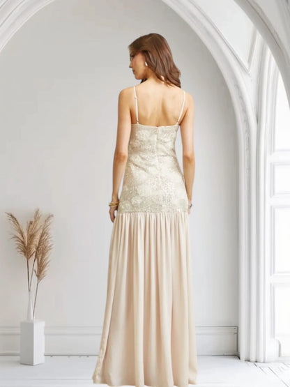 Enchanted Rosette Sequin Gown - Champagne