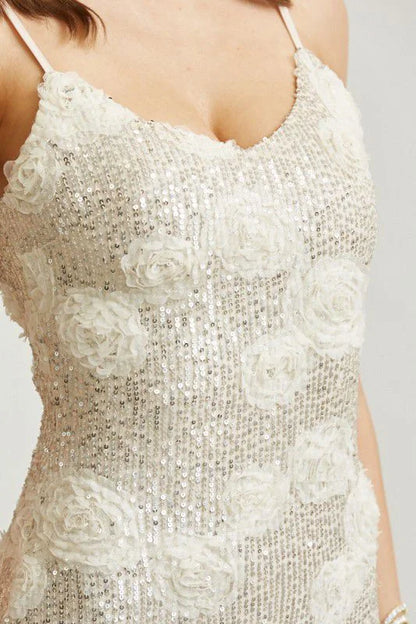 Enchanted Rosette Sequin Gown - Champagne