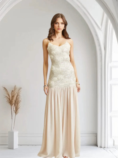 Enchanted Rosette Sequin Gown - Champagne
