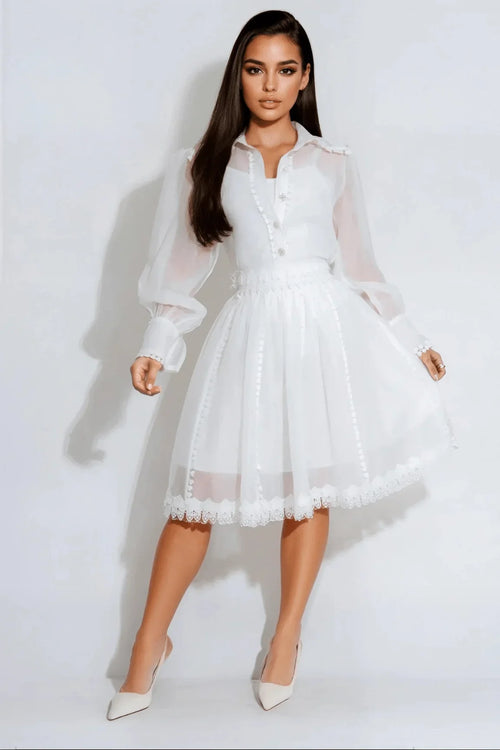 Enchanted Sheer Lace Skirt Set - White