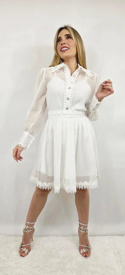Enchanted Sheer Lace Skirt Set - White