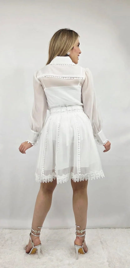 Enchanted Sheer Lace Skirt Set - White