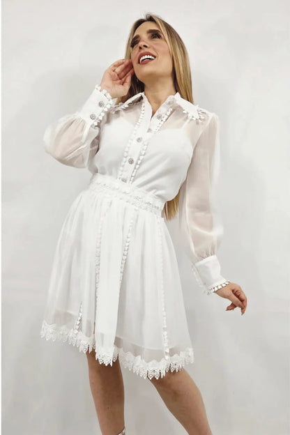 Enchanted Sheer Lace Skirt Set - White