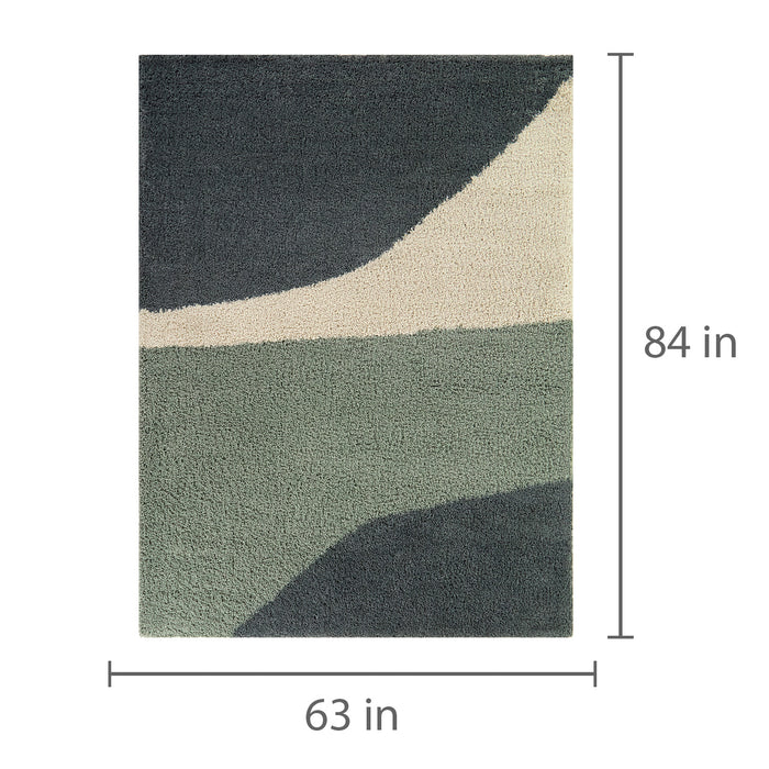 Detail image of Engle Green 5x8 Abstract Area Rug with overlay of product dimensions
