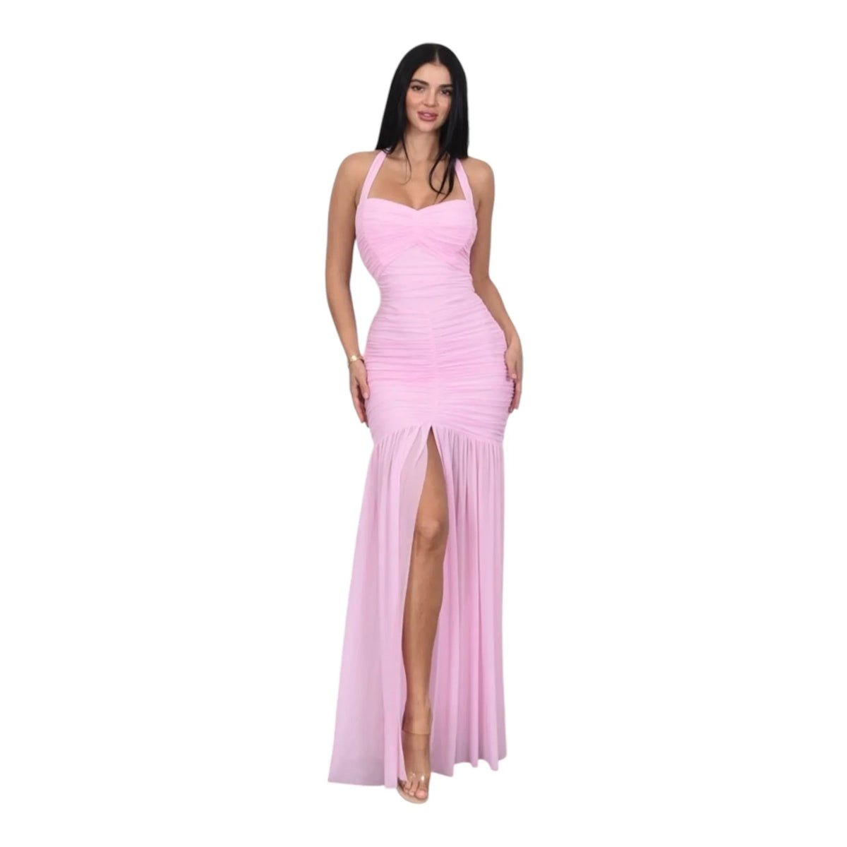 Eternal Allure Ruched Halter Maxi Dress - Baby Pink