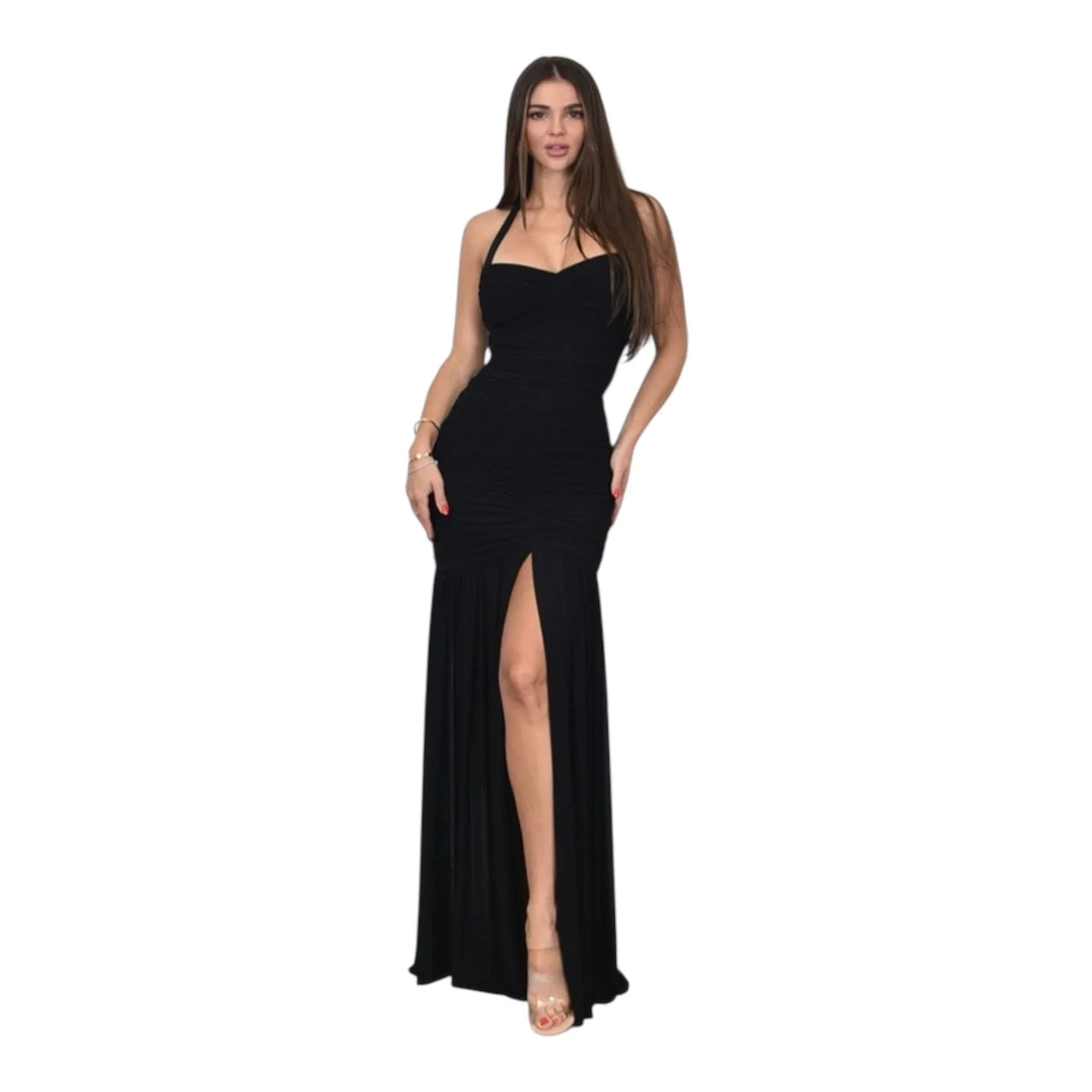 Eternal Allure Ruched Halter Maxi Dress - Black