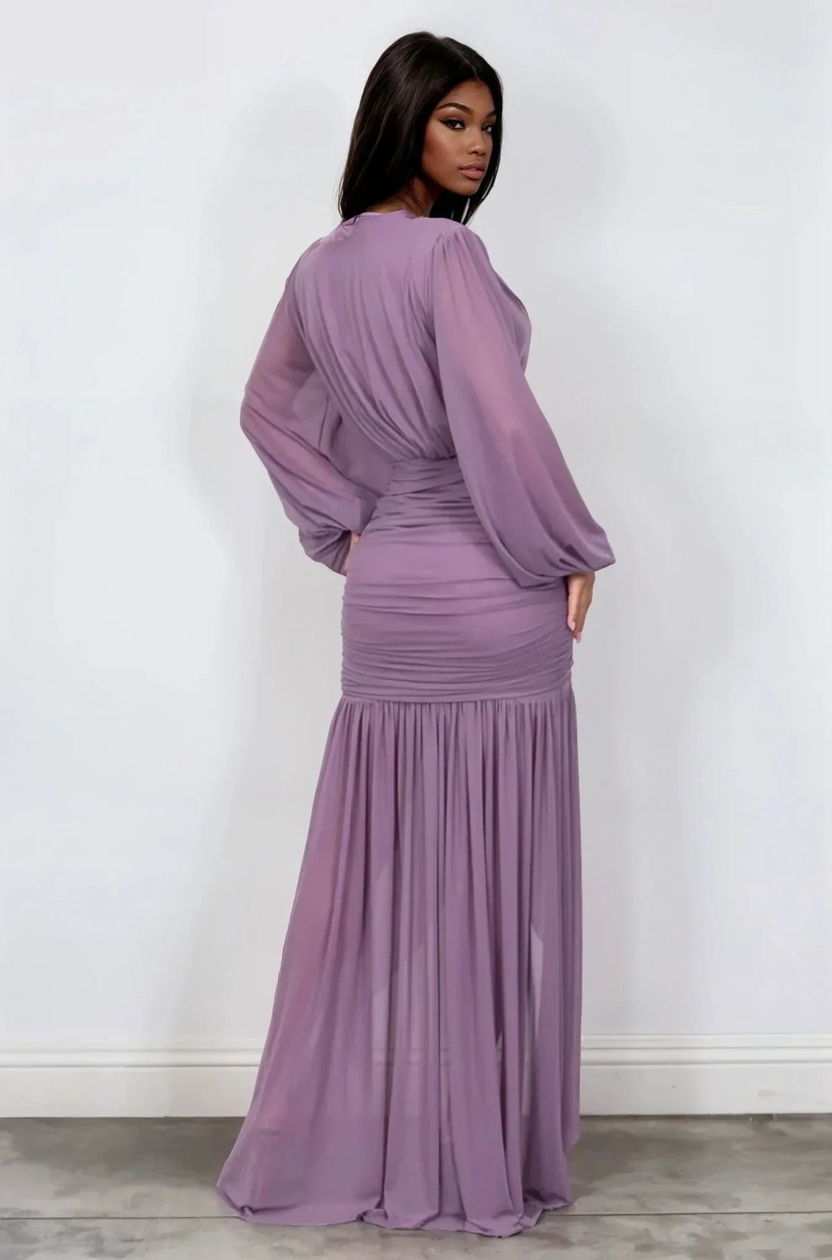 Ethereal Allure Ruched High-Low Gown - Dusty Wineberry