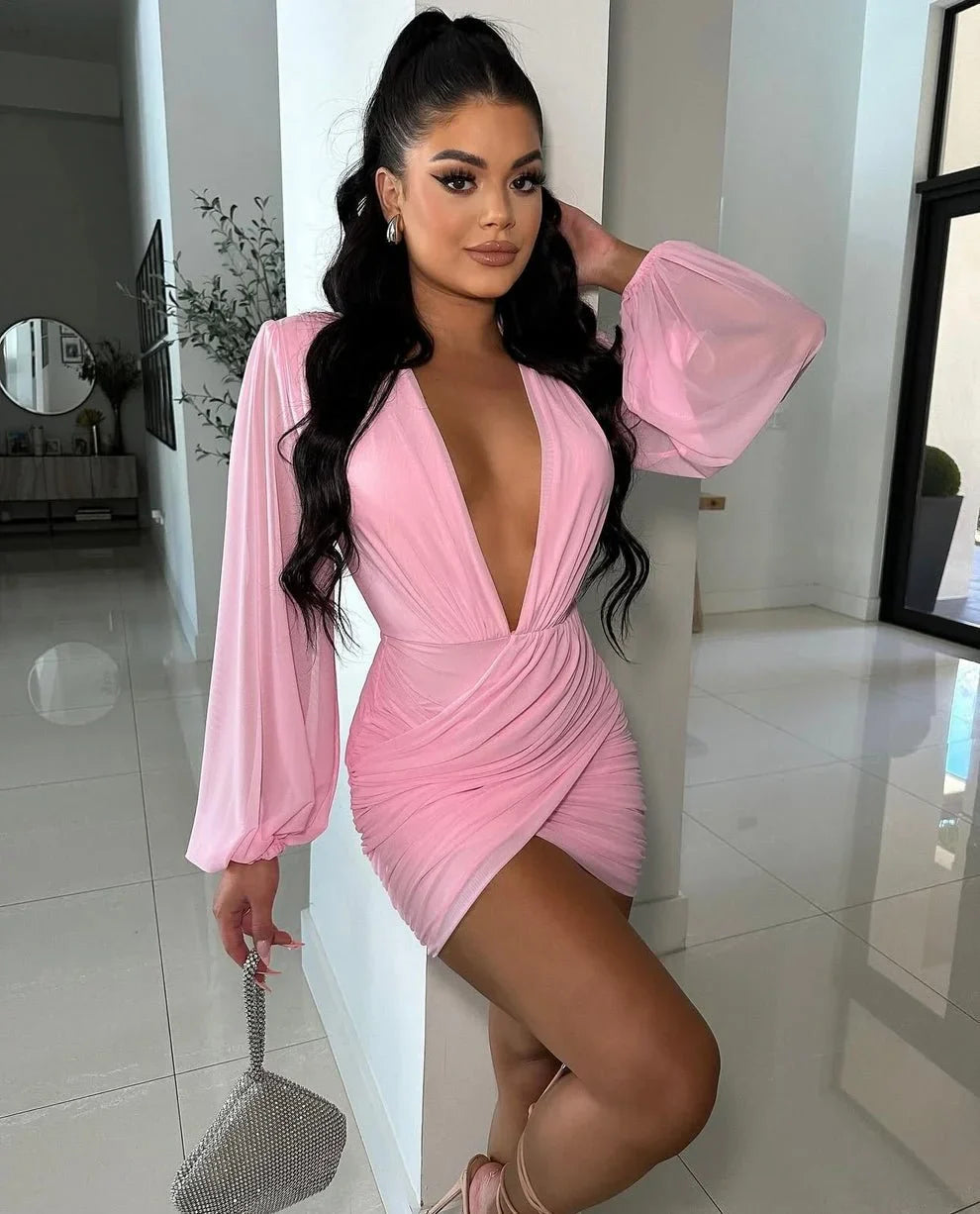 Ethereal Elegance Long Sleeve Mini Dress (Baby Pink)