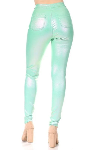 Expensive Views Mint Metallic Pants with Stretch Fit