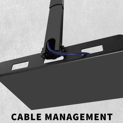 Black projector tray with cable management feature on a gray background