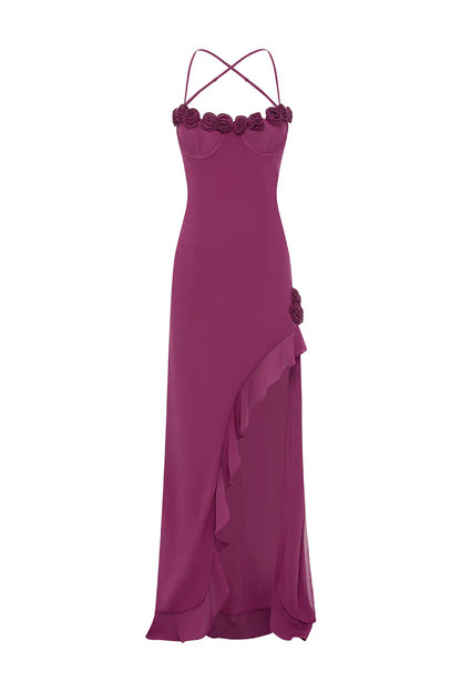 JIONNI RUFFLE MAXI DRESS - BERRY