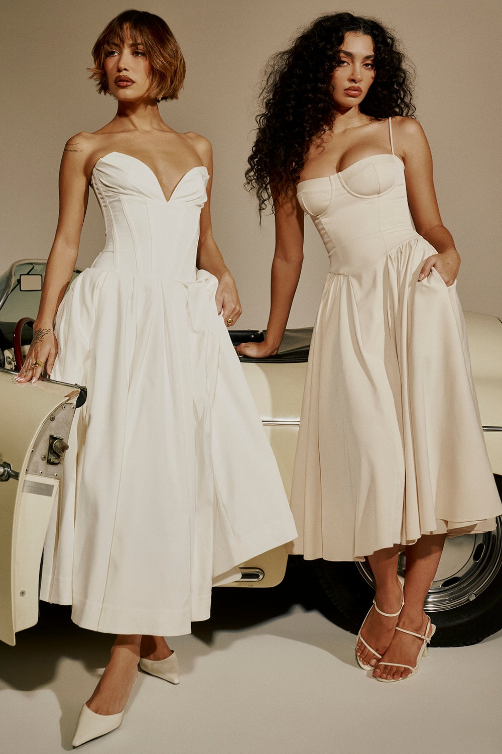 white strapless midi dress
