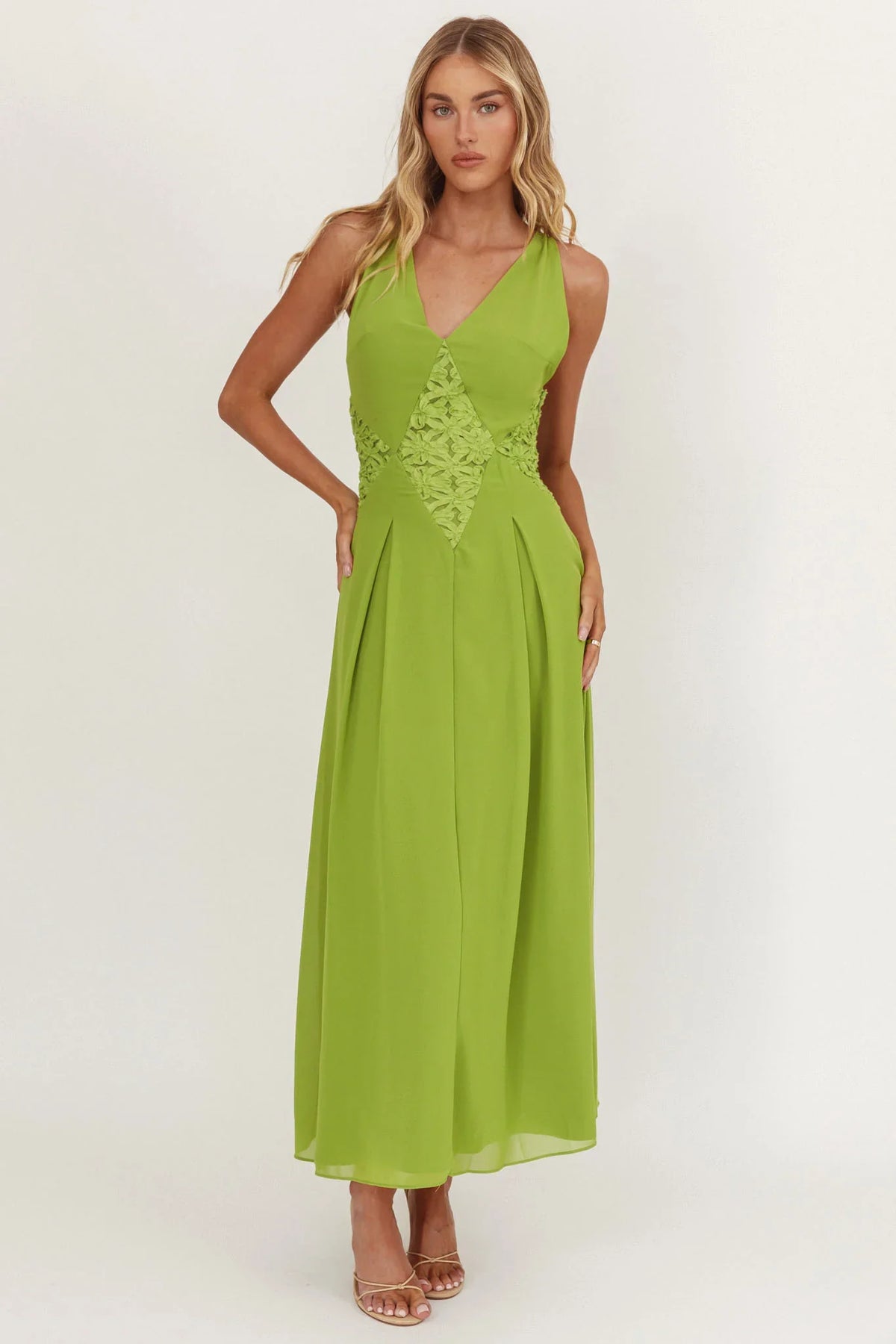 Wildflower Sun Applique Insert Maxi Dress Green