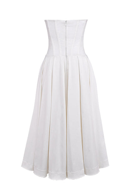 white strapless midi dress