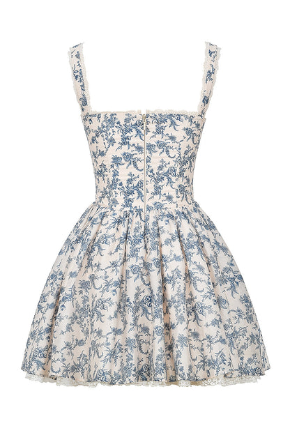 english porcelain print corset mini dress