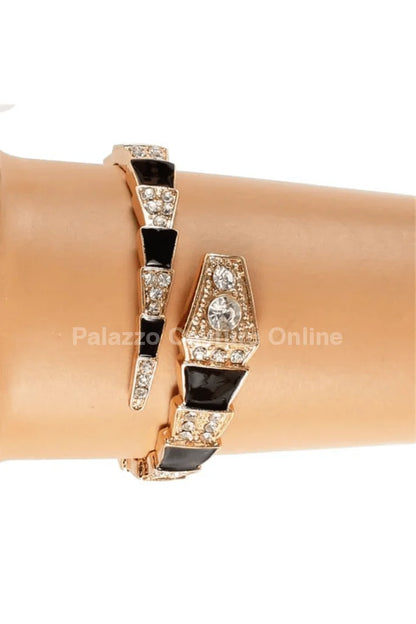 Fashion Snake Cuff Bangle with Crystal Accents and Metal Finish
