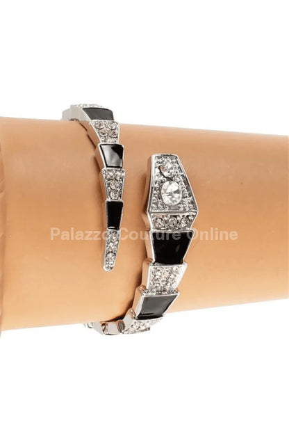 Fashion Snake Cuff Bangle with Crystal Accents and Metal Finish