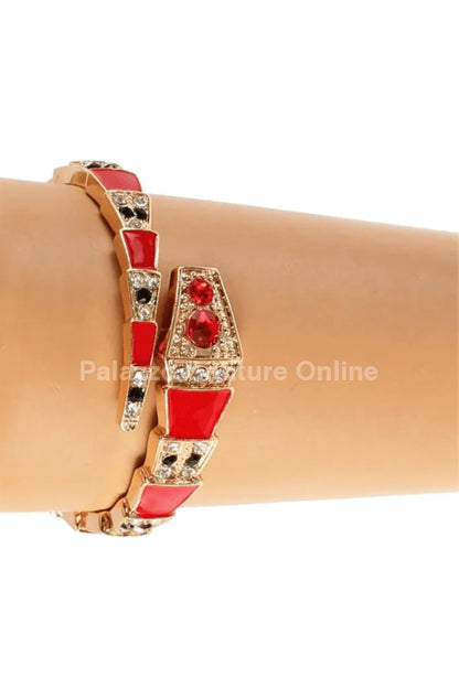 Fashion Snake Cuff Bangle with Crystal Accents and Metal Finish