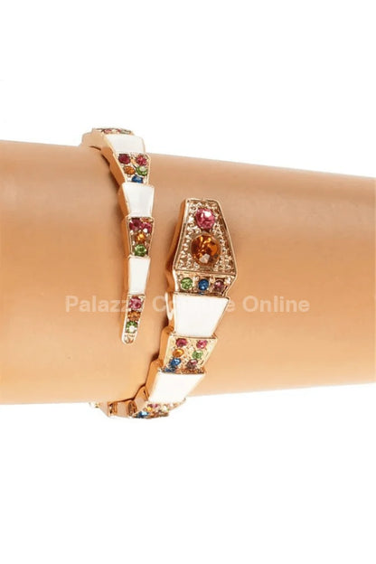 Fashion Snake Cuff Bangle with Crystal Accents and Metal Finish